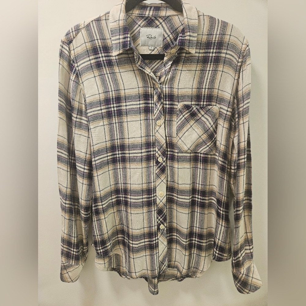 Rails Hunter Plaid Button-Down Shirt Stone Navy Fushia Size S - Picture 6 of 15